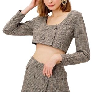 NWT For Love & Lemons Frankie Plaid Crop Top Blazer Suit Jacket Size XL